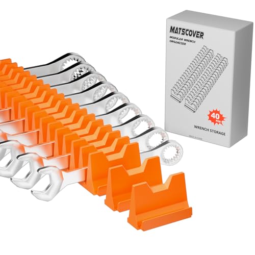 40PCS Modular Wrench Organizer Wrench Holder - Wrench Tool Organizers for Tool Drawer Storage, Wrench Storage Set with Metric & SAE Label, Wrench Rack Tool Gift for Professional Mechanics, Orange