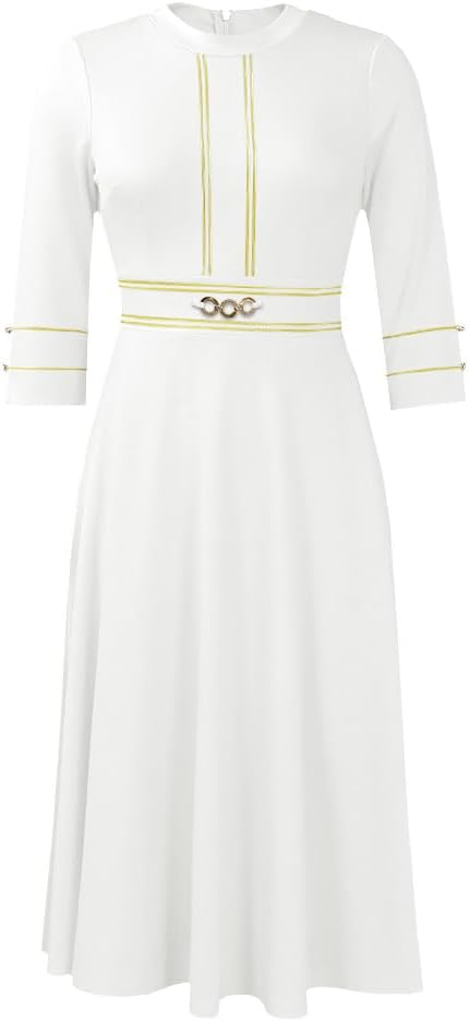 Elainone Women's 3/4 Sleeve A-Line Midi Dress - Semi Formal Wedding Guest and Church Dress for Cocktail Party