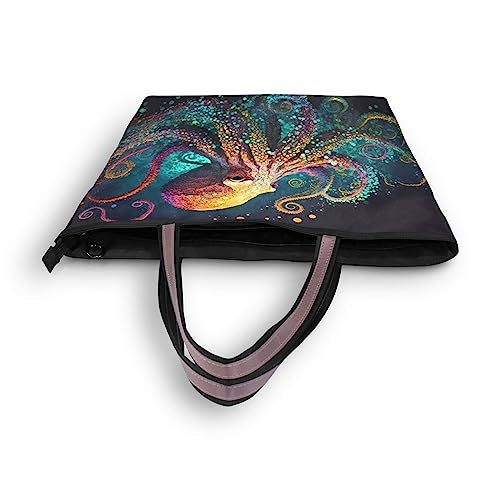 Tote Bag for Women (Painting Octopus Orange), Zipper Purse Shoulder Bag Handbag Reusable Grocery Bag4