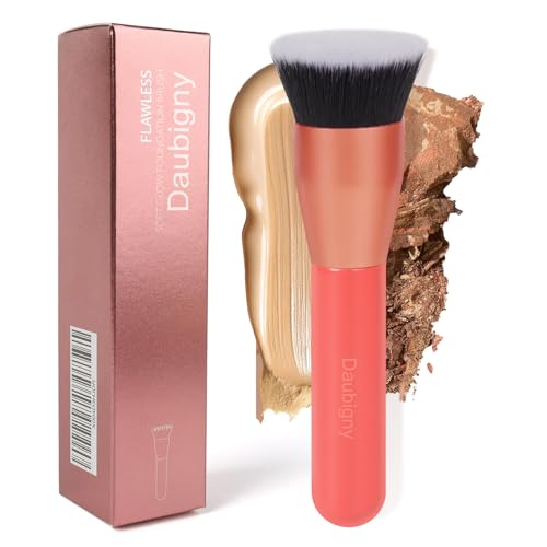 Foundation Brush Daubigny 1.5" Flat Top Kabuki Brush for Liquid Makeup,Premium Makeup Brush and Pro Flat Kabuki Foundation Brush Perfect For Foundation,Cream,Buffing, Blending (Red)