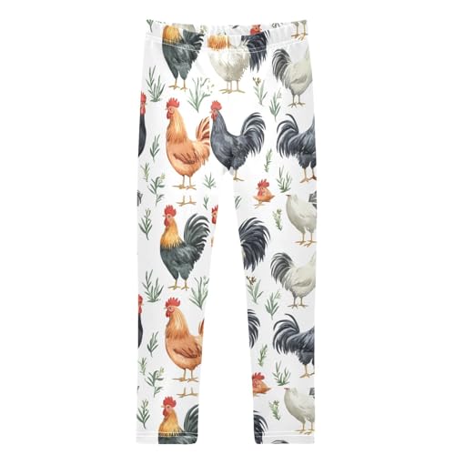 Watercolor Leaf Rooster Girls Leggings Kids Yoga Pants Dance Active Tights 4T