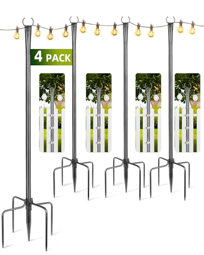String Light Poles, 4 Pack 10ft Outdoor String Light Poles for Outside and Deck - Ideal for Patio, Garden, Yard, Front P - Detailed View