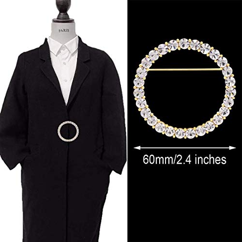 Image of Women's Elegant Zirconia Pearl Gold Open Ring Circle Wreath Brooch Pin Cardigan Scarf Lapel Pin Party Wedding Jewelry