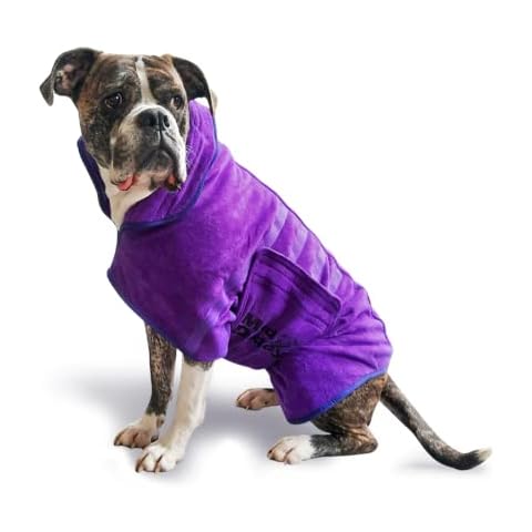 Mud Daddy Dog Drying Coat, Fast Drying Bathrobe for Dogs, Super Absorbent, Double layers, Range of Sizes for All Breeds - Purple - XL Cover
