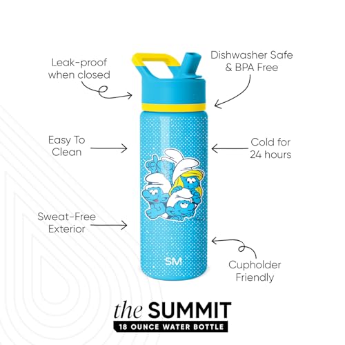 Image of Simple Modern Kids Summit Water Bottle with Straw Lid | Smurfs 18oz Stainless Steel Cup Insulated Tumbler for Boys, Girls, School | Smurfs Polka Dots