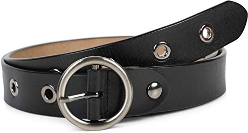 Preisvergleich Produktbild styleBREAKER Damen Leder Gürtel mit Nieten und glänzender Oberfläche, Echtleder, kürzbar 03010103, Größe:100cm, Farbe:Schwarz