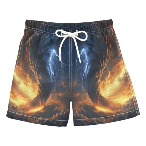 Jucciaco Boys Swim Trunk Quick Dry Beach Board Shorts Tornado Lightning Fire Cloud Swimwear for Kids Multicolor