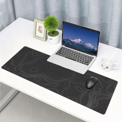 Image of Topographic Contour Extended Big Mouse Pad Large,Gaming Mouse Pad Desk Pad,31.5x11.8 Inch Long Computer Keyboard Mouse Mat Mousepad with 3mm Non-Slip Base and Stitched Edge for Gaming and Office