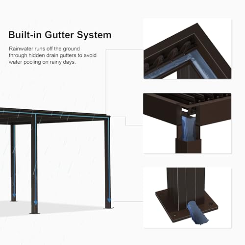 PURPLE LEAF Outdoor 12'x20' Louvered Pergola Adjustable Aluminum Canopy Retractable Metal Roof for Deck Patio Outside Backyard Hardtop Gazebo Sun Shade - Image 4