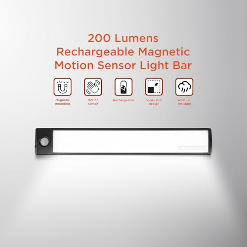 BLACK+DECKER Rechargeable Motion Sensor Light Bar, 200 Lumens Magnetic LED Closet Lights, Wireless Under Cabinet Lighting for Garage, Hallway, Closet & Basement, (1) - image 2