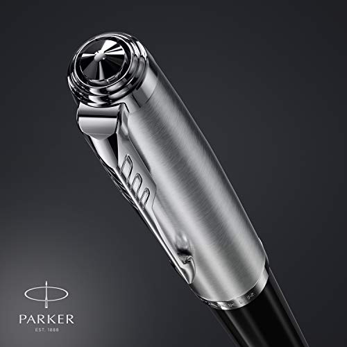 Image of Parker 51 Fountain Pen | Black Barrel with Chrome Trim | Fine Nib with Black Ink Cartridge | Gift Box