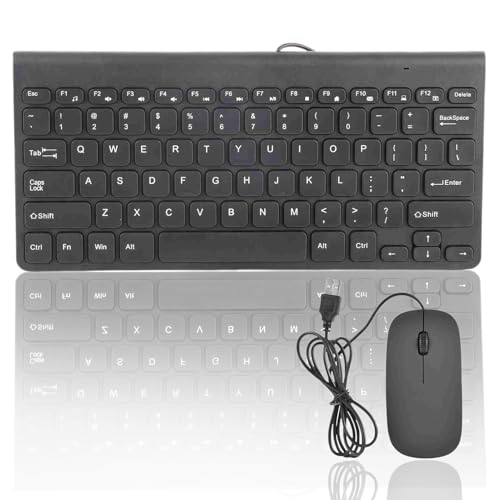 Ensemble Mini Clavier et Souris Filaire Ultra Fin, Petit Clavier et Souris Filaires, Interface USB Plug and Play, Câble de, pour Le Travail de Bureau et Le (Noir)