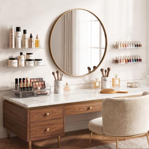 Image of Lifewit Acrylic Floating Shelves for Bathroom 14 inch Clear, 4 Pack | Wall Mounted Display Shelf for Makeup, Skincare, Nail Polish, Book, Perfume Organizer for Bedroom, Living Room, Nursery Decor