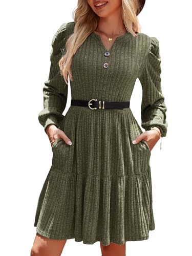 UEAL Casual Fall Dresses for Women Olive Green Long Sleeve