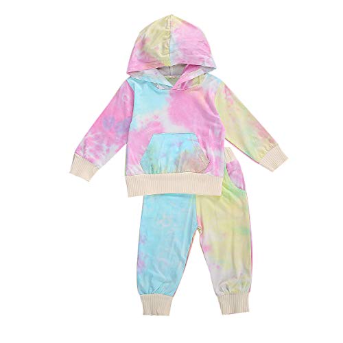 Toddler Baby Girl Clothes Tie Dye Long Sleeve Tops Hoodie Sweatshirt Pants 2PCS Outfit Set Fall/Winter Clothing (Light Yellow, 2-3 Years)