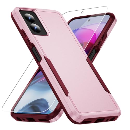 Warsia for Moto G Power 5G 2024 Case,with Screen Protector[Military Grade Drop Tested] Heavy-Duty Tough Rugged Shockproof Protective Case for Motorola G Power 5G 2024 6.7 inch, Pink