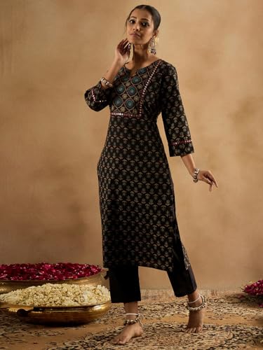 Image of INDO ERA Women's Cotton Straight Fit Floral Printed Kurta (IESTR10060)