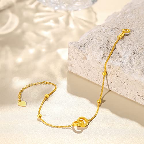 18K Gold Bracelet for Women Infinity Link Bracelets Double Interlocking Jewelry Love Circles Charm Adjustable Stackable Chain Dainty Trendy Forever Sister Daughter Mother Couples Gifts3