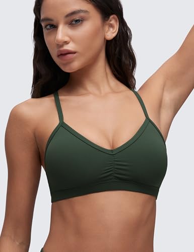 Image of CRZ YOGA Butterluxe Ruched Sports Bras | Light Support, Removable Pads, Yoga, Extremely Soft, Y Back, V Neck, Spaghetti Straps, for Women