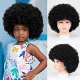MKJVEN Small Afro Wigs for Kids 2-10,Adjustable Afro Kinky Wig 115Gram,Glueless Wear Natural Black Synthetic Disco Wigs for Daily And Cosplay(Small,1B)