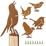 Noaxylic Lot de 5 silhouettes d'oiseaux en métal rouillé, décoration d'animaux en plein air, décoration de clôture de jardin, silhouettes en métal, pour clôtures, branches, appuis de fenêtres