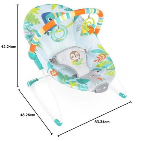 Bright Starts Baby Bouncer Soothing Vibrations Infant Seat - Removable Toy Bar, Nonslip Feet, 0-6 Months Up to 20 lbs (Rainforest Vibes) - 10