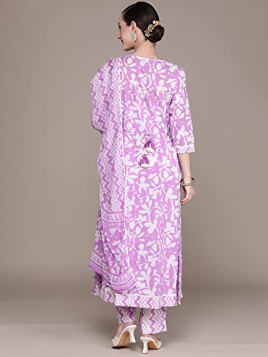 Image of ishin Women's Mauve Embroidered Anarkali Kurta with Trouser & Dupatta