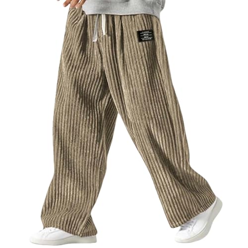 YSERB Mens Corduroy Joggers Pants Drawstring Elastic Waist Straight Leg Baggy Pants Casual Fashion Sweatpants Streetwear Khaki