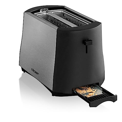 Cloer 3419 Tostapane Per 2 Fette, 825 W, Scaldapanini Integrato, Funzione Di Sollevamento, Cassetto Raccogli-Briciole, Corpo In Acciaio Inossidabile Con Elementi In Plastica Nera - 6