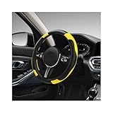DXNQ Car Steering Wheel Cover, 15 Inch Carbon Fiber Leather Stitching Color Steering Wheel Protector, Anti-Slip Elastic Breathable Steering Wheel Cover Stylish Decor for Most Cars (Yellow)