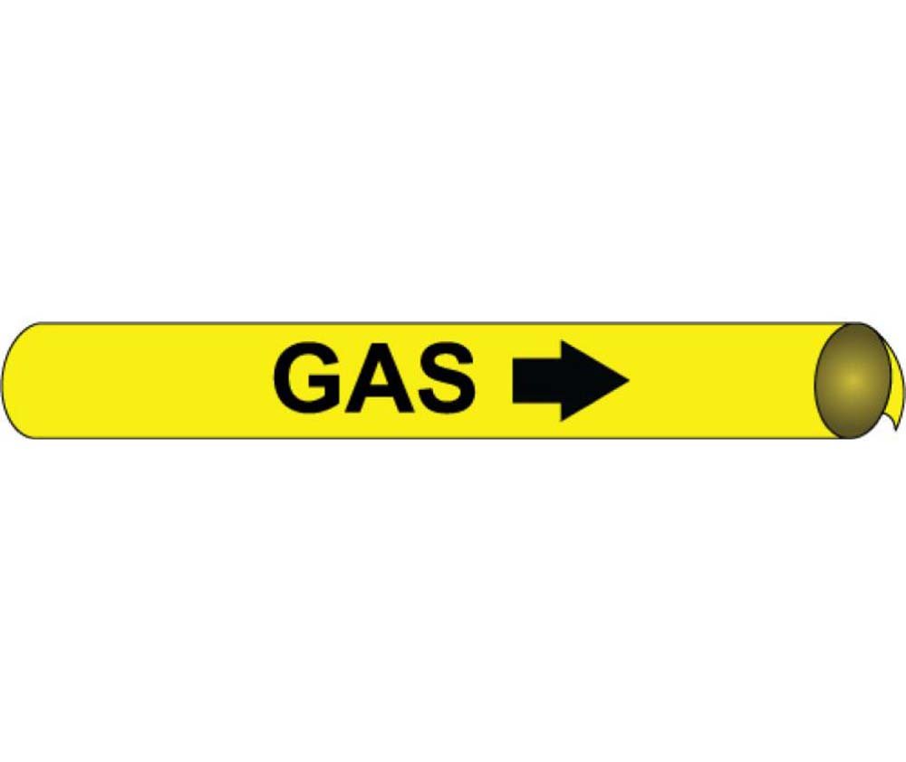 NMC E4049"Gas" Precoiled Pipe Marker, Fits 4 5/8"-5 7/8" Pipe, Black/Yellow