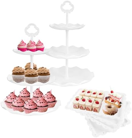 Aiwanto 3-Tier Dessert Tower Stand Round Marble Ceramic Cupcake Fruit Platter Serving Tray Whitegrey - View #5