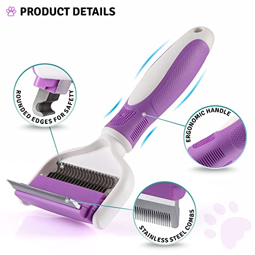 2 In 1 Pet Grooming Tool - Double Sided Deshedding Brush And Dematting Comb - Undercoat Rake For Dogs & Cats Removes Matted Fur, Tangles And Knots Safe & Gentle #TOP2