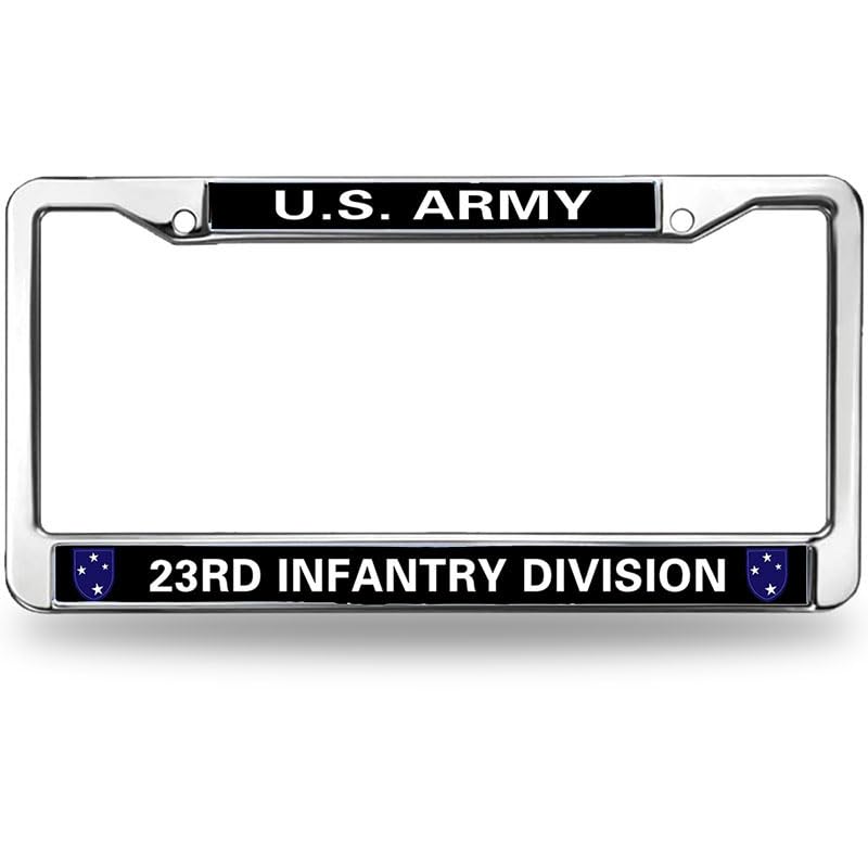 Image of US Army 23RD Infantry Division License Plate Frame Holder,Veteran US Army Stainless Steel Car Licence Plate Covers for Standard Size