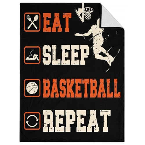 Mercuryelf Basketball Throw Blanket - Soft, Fuzzy & Warm - 60x80 Inches Flannel Blankets for Bed, Couch - Black Sports Funny Throws Gift for Men, Women
