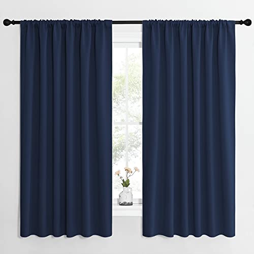NICETOWN Blackout Curtains for Bedroom, Blackout Draperies, Home Decorations Thermal Insulated Solid Rod Pocket Blackout Drapes for Cafe (Navy, One Pa