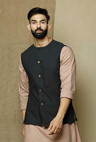 Men's Indian Cotton Nehru Jacket || Bandhgala Jodhpuri Sleeve Less Waistcoat ONLY Hunter Green2