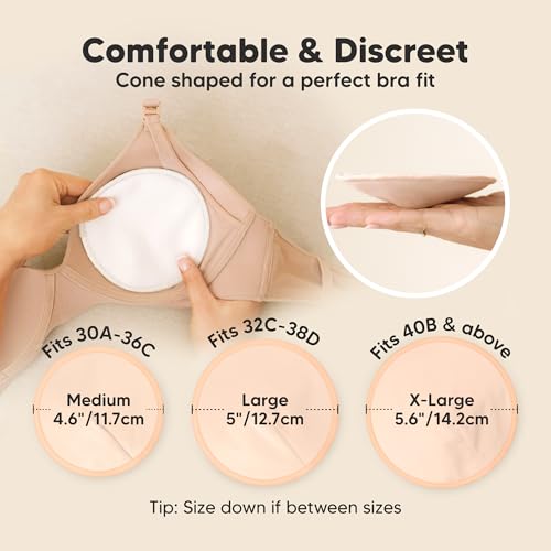 Image of Organic Nursing Pads - 14 Washable Breast Pads for Breastfeeding, Wash Bag, Viscose Derived from Bamboo Reusable Nipple Covers for Breastfeeding Essentials, Soft & Absorbent (Sweetheart, L 5 inch)
