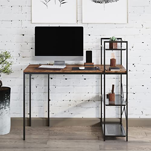Lavish Home All-in-One Computer Desk with Shelves – Modern Industrial Style, Wood and Steel for Home Office, Bedroom, or Craft Table