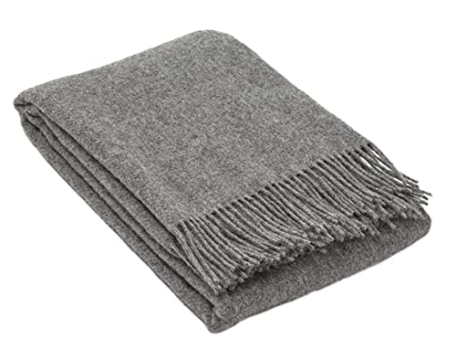 Nostra Zelandia Manta para Sofa 140x200 | Manta Cama y Manta sofá de Lana 100% Virgen en Gris Color | Colcha cálida con Flecos como una Manta para sofá y Elegante Funda de sofá | Manta sofá
