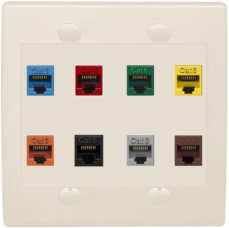 RiteAV Cat6 Colors Wall Plate 8 Port - Flat 2 Gang [Black/Black]