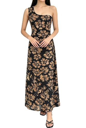 Image of One Shoulder Dress for Women 2026 Summer Print Sleeveless Cut Out Ruched Party Bodycon Maxi Dresses