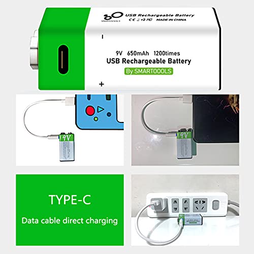 yeacher Bateria De Lítio Recarregável De 9 V De Porta Tipo C 650Mah Alta Capacidade Tensão Constante