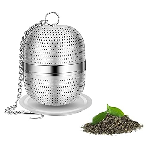 iJiZuo Tea Infuser for Loose Tea, Stainless Steel Tea Infuser Mesh Tea and Herb Ball Strainer, Tea Ball Strainers Infuser with Drip Trays, for Loose Leaf Tea, Herbal Tea, Mugs Teapots Spice Cover