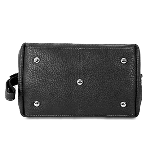 KomalC Large Premium Leather toiletry bag for Men and Women, travel utility Dopp kit wash bag (Black)