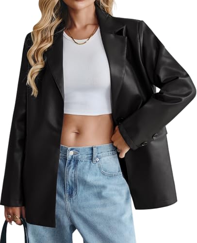 ATOFY Womens Faux Leather Blazer Jacket Oversized Bomber Button Down Lapel Coat Fall Spring Winter Trendy Outerwear Outfits