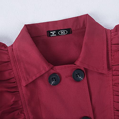 Gliglittr Toddler Baby Girl Fall Double Breasted Ruffle Trim Belted Trench Coat Winter Long Sleeve Casual Windbreaker Outerwear (Wine Red, 2-3T) #TOP3