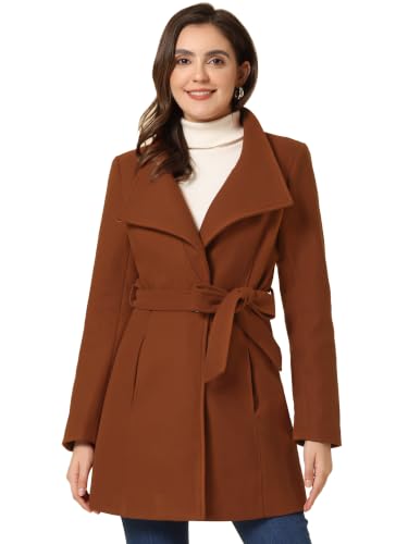 Image of Allegra K Women's Winter Elegant Stand Collar Overcoat Long Belted Pea Coat