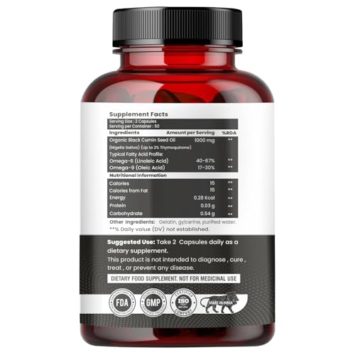 Image of Pure Organic Cold-Pressed Black Seed Oil Softgels - Non-GMO Pure Nigella Sativa Black Cumin Seed Oil for Beauty Immunity & Overall Wellness Support - Thymoquinone-Rich 1000mg Serving 100 softgels