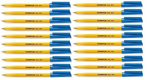 Staedtler Fine 0.3mm Blue 430 Stick Ballpoint Pens Writing Pen Smooth Efortless Ink Flow Regulated (Pack of 20)